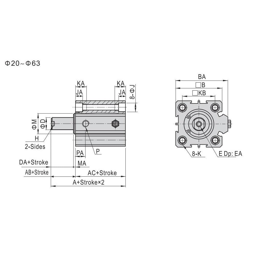 STA-S Kompakter einfachwirkender Pneumatikzylinder 5–50 mm Hub mit Magnet-Luftzylinder 1 Stück(20x25mm)