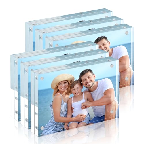 Image of HOUSE DAY Acrylic Picture Frames 8x10, 6 Pack Magnetic 8x10 Picture Frame, Double Sided Clear 8 x 10 Photo Frame with Microfiber Cloth, Frameless FreeStanding 8x10 Frame Gift for Desktop Display