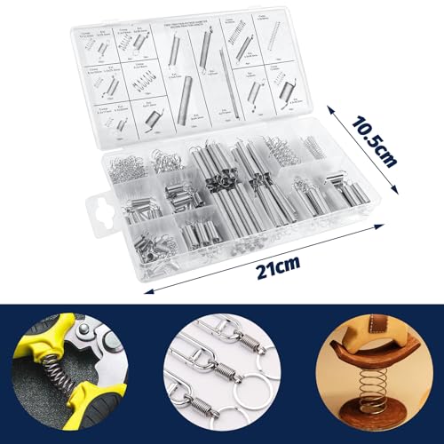 200 StüCk Zugfeder Feder Sortiment Set Kit Edelstahl Federn Metall Zugfedern Sortiment Spiralfedern 20 GrößEn In Praktischen Aufbewahrungsboxen FüR Werkzeuge Und GeräTe, Handwerkzeuge, Autos