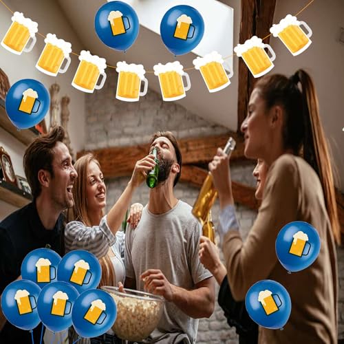 Image of Beer Birthday Banner for Beer Party and Birthday Wedding Party Supplies (Yellow+Blue)