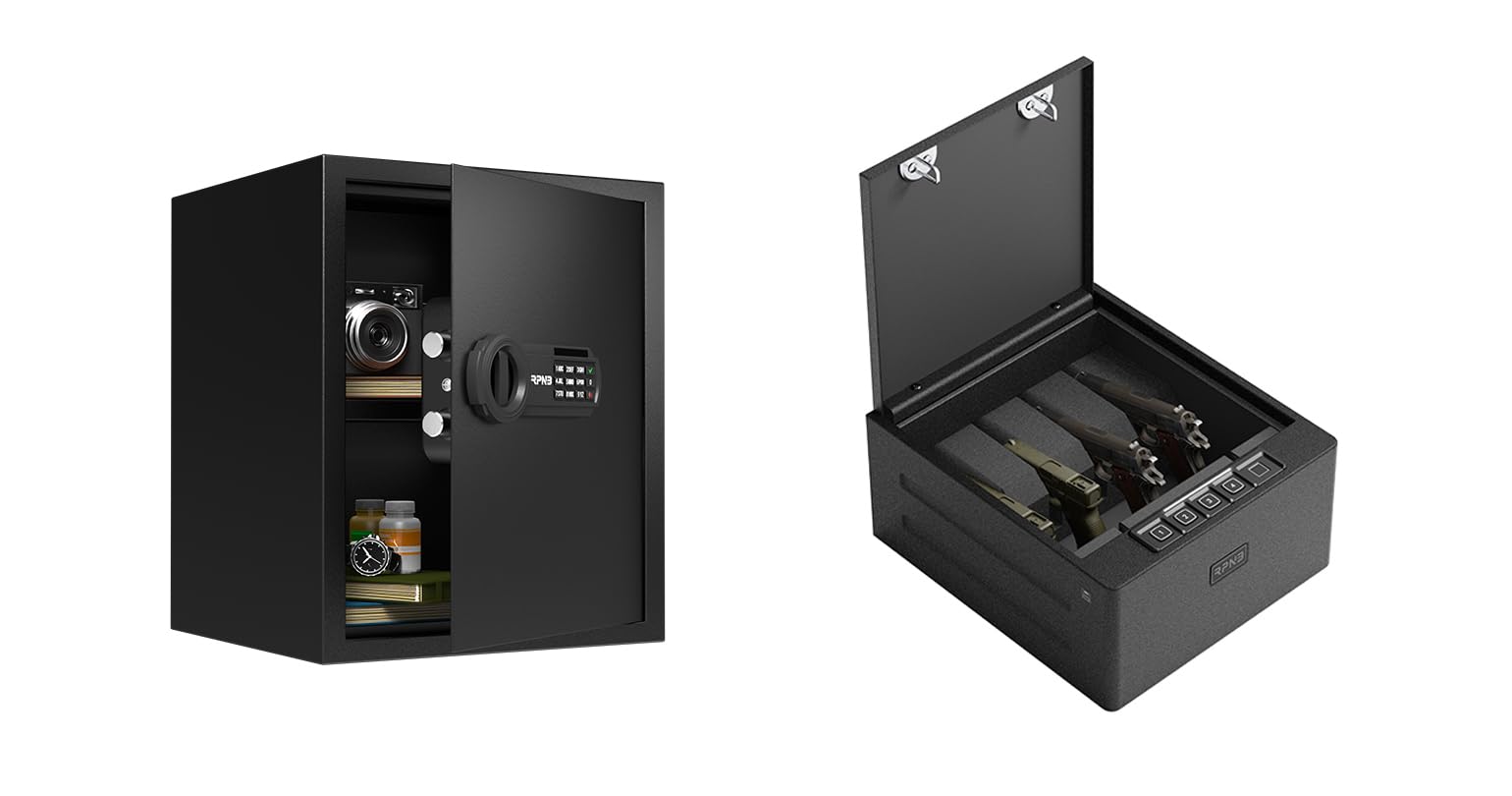 RPNB 1 of 1.52 Cuft Deluxe Home Safe with Removable Shelf, 1 of 4-Pistol High Capacity Handgun Safe with Biometric Fingerprint, Bundle