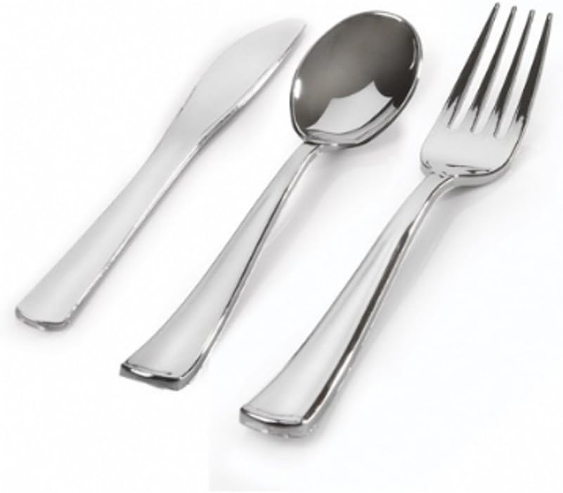 Silver Plastic Cutlery 75 Pieces Heavy Duty Silver Plastic