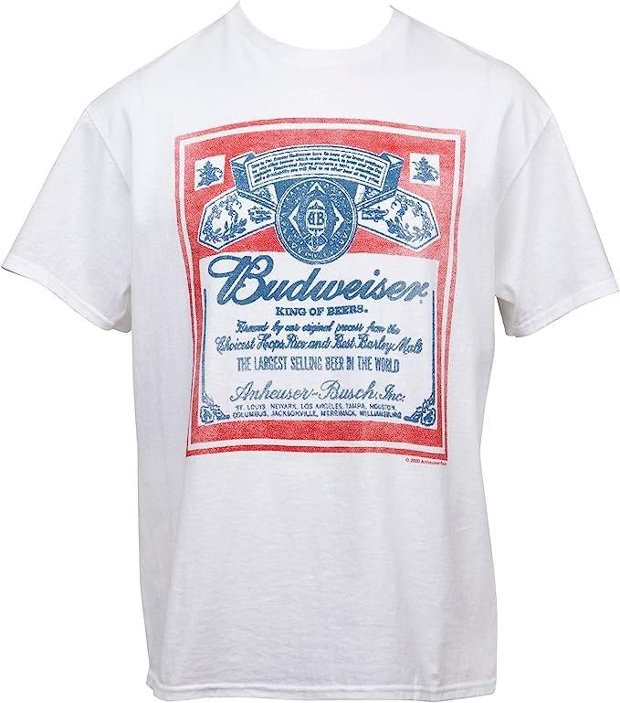 Budweiser King of Beers Vintage Label T-Shirt (as1, Alpha, l, Regular, Regular, Large) White