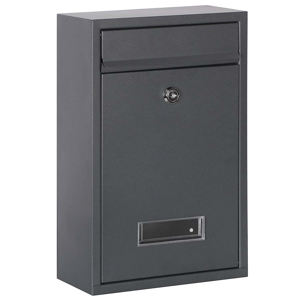 Bakaji Cassetta Postale da Parete in Acciaio Galvanizzato Buca Lettere per Posta da Esterno con Chiusura a Chiave (Grigio Antracite)