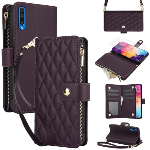 Étui Samsung Galaxy A50 A30S A50S Asuwish en cuir violet foncé avec porte-cartes