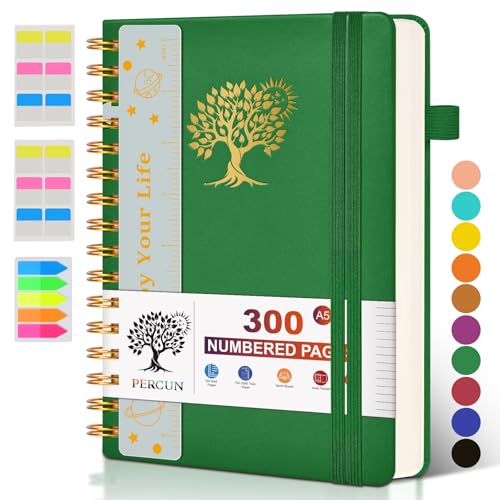 PERCUN Spiral Notebook 300 Numbered Lined Pages Hardcover Journal 5.9"x8.5"