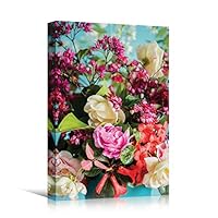 Canvas Wall Art Pink Petals Colorful Farmhouse/Country Floral Multicolor Patterns Photography - 12x18 inches