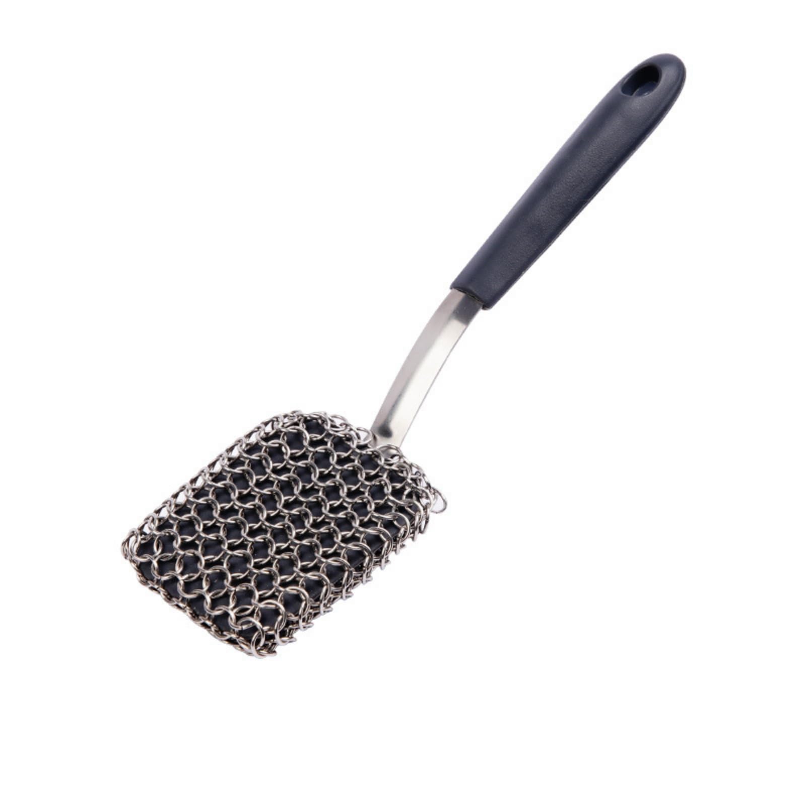 3-in-1 Chainmail Grill Scrubber, Chain Mail Grill Scrubber Cast Iron, Hairless Multifunctional Ring Mesh Brush, Stainless Steel Steam Cleaner BBQ for Skillet Griddle Metal Scrub Wok (Black-A)