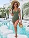 Blooming Jelly Women One Piece Swim Dress Tummy Control Swimsuits Modest Mesh Sheer Swimming Suits (M, Army Green)