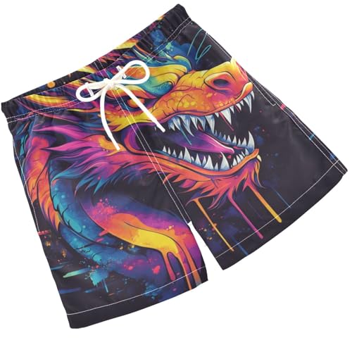Pigsaly Boys Swim Trunks Angry Dragon Painted Boys Board Shorts Swimsuit Swimwear Summer Bathing Suit XS Multicolor