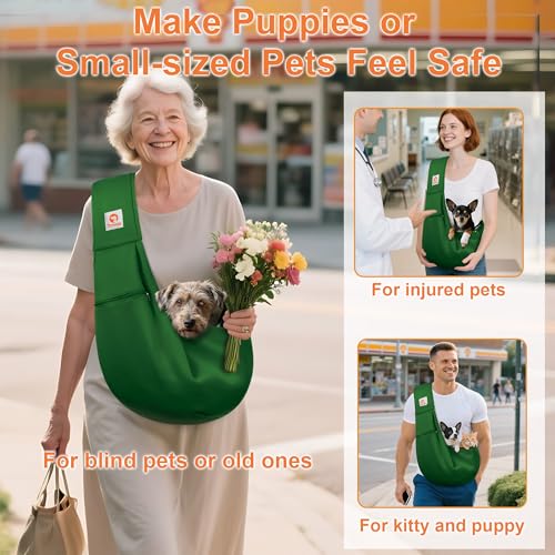 Image of Tomkas Dog Sling Carrier for Small Dogs Puppy Carrier for Small Dogs (Emerald Green, Adjustable Strap & Zipper Pocket)