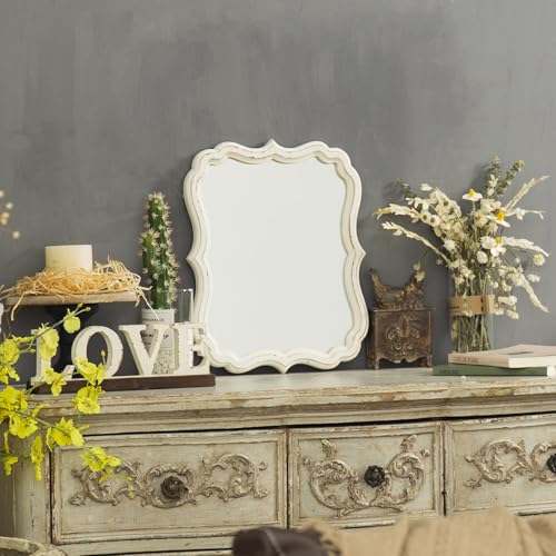 Rustic White Small Scalloped Wall Mirror 12" x 15", Mirror Wall Decor, Decorative Wall Mounted Mirrors, Bathroom Mirrors for Vanity, Distressed Finish Vintage Wall Mirror for Living Room - Image 6