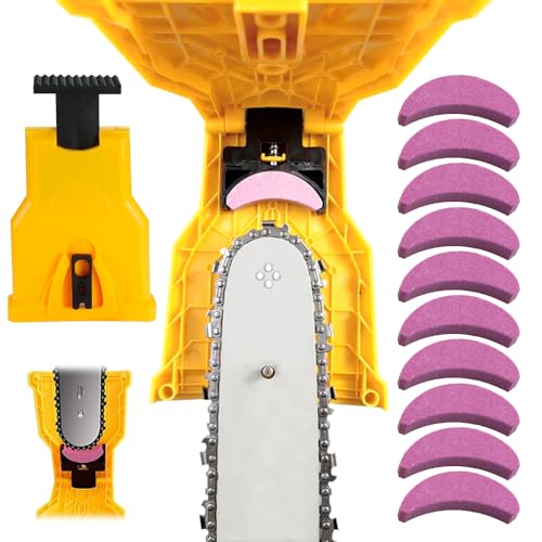 HIULLEN Affuteuse de Chaine Tronconneuse, Ensemble d'affûteur de Tronçonneuse avec 10 Pierres à Aiguiser, Aiguiseur de Chaîne de Tronçonneuse pour Bûcherons, Tondeuses à Gazon, Tronçonneuses