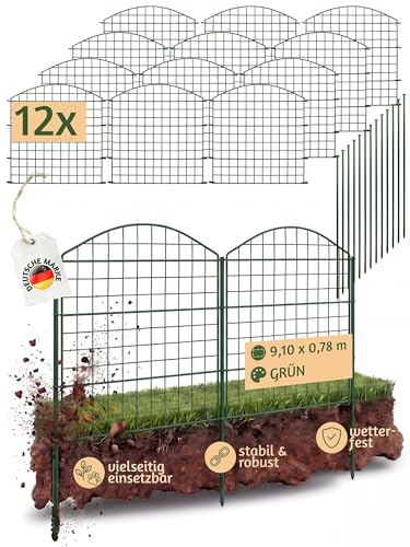 V2Aox Recinzione da Giardino a innesto per laghetto 12 Elementi di Recinzione per Cani in Metallo 78 cm Recinzione a Rete Verde