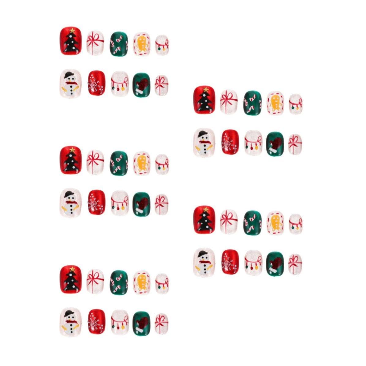 5 Sets Kurze Weihnachtliche Press On Nägel mit Kunststoff, Rund,