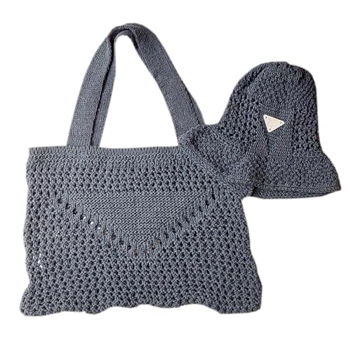Bolsa Sacola Crochê + Chapéu Bucket Hat - Kit Artesanal Praia Verão (Preto)