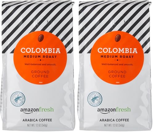 Image of Amazon Fresh Colombia Ground Coffee, Medium Roast, 12 Ounce (Pack of 2)