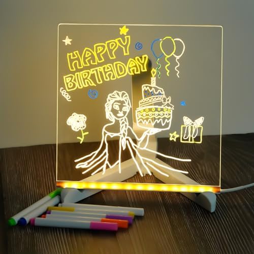 Glowing Acrylic Message Board With LED Lights - Dry Erase Board With 7 Color Markers