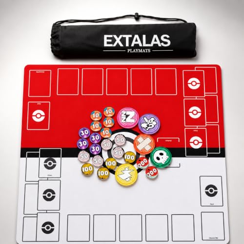 Extalas Playmat for Trading Card Game 2-Player Trainer Mat with 31 Damage Counters and Professional Storage Bag