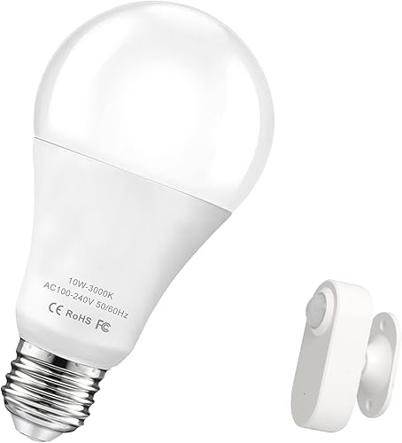 Bombillas con sensor de movimiento, 10 W (equivalente a 120 W) 1200 lm activadas por movimiento, bombilla LED de seguridad del atardecer al