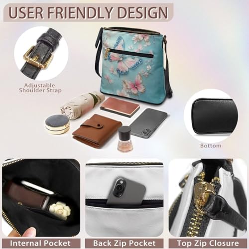 Image of Leather Women Crossbody Hobo Bag Satchel Purse Handbag with Adjustable Shoulder Strap and Zipper Pockets