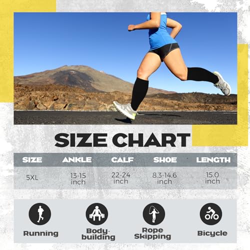 Suhine 10 Pairs 5XL Plus Size Compression Socks Wide Calf Support Socks for Women 20-30 mmHg Compression Stockings for Women Men, Black3