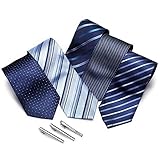 [RATOM] ネクタイピン ネクタイ セット【ネクタイ５本+ピン３本+ギフトボックス、洗濯OK】 (ブルー系)
