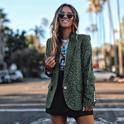 Leeofty Mulheres Elegante Leopard Print Blazer Suit Manga Comprida Turn-down Collar Slim Verificado