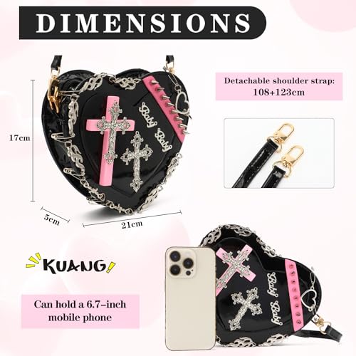 KUANG! Gothic Punk Purse Cross Studded Heart Shoulder Bag Lolita Chain Handbag for Women3