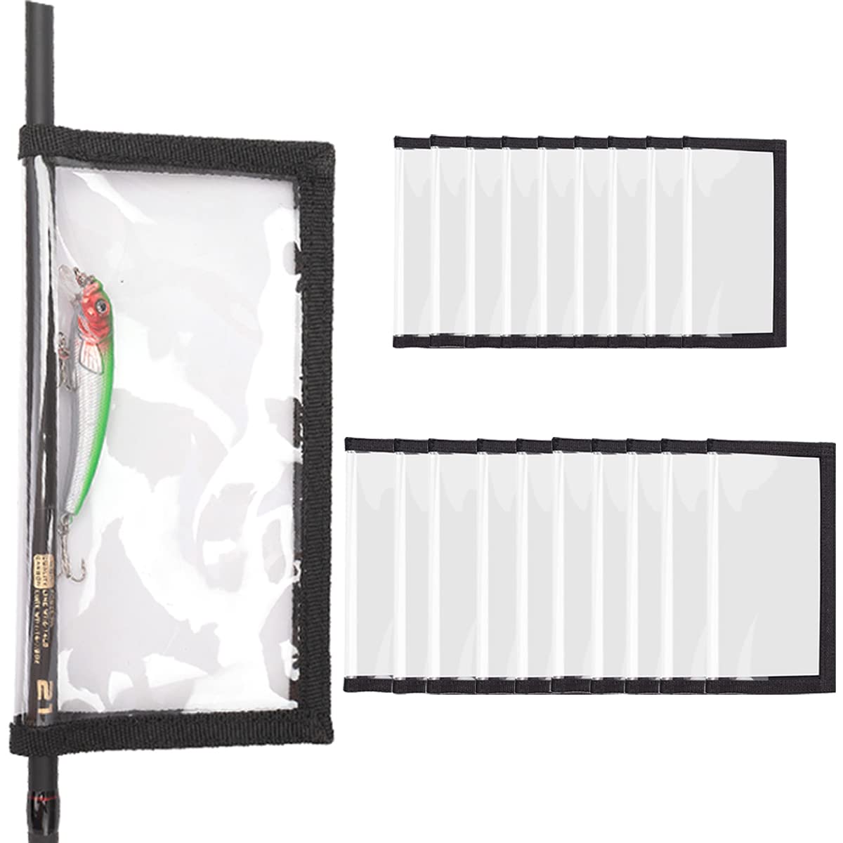 PFILERSO20pcs Fishing Lure Wraps 2 Size Clear See-Through Thickened PVC Fishing Hook Covers Protect Children Pets and Fishermen Safe from Sharp Hook Fishing Bait Storage Organizer 10L+10M (10L+10M)