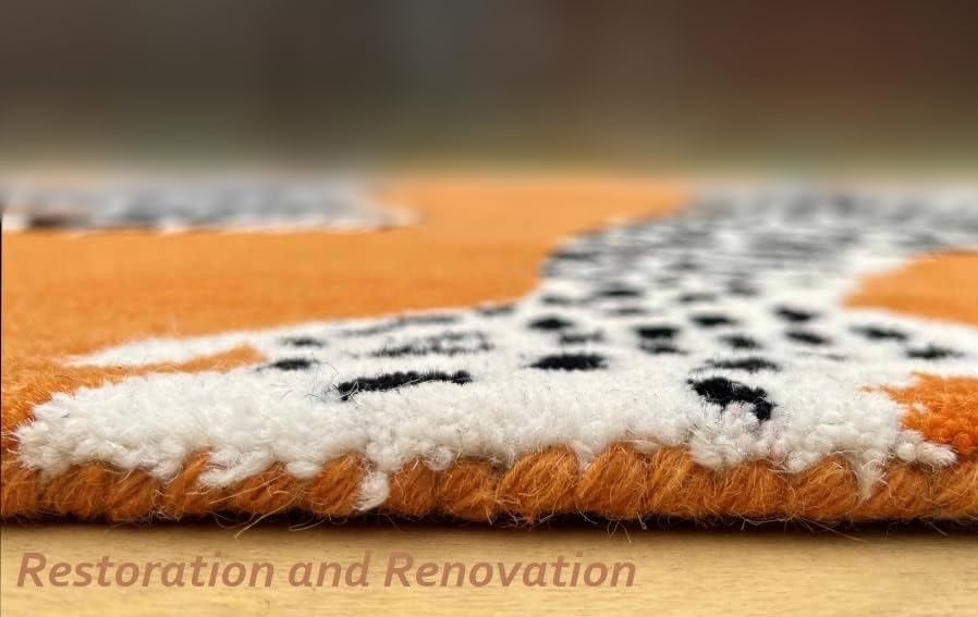 Image of Restoration and Renovation Climbing Jaguar Modern Handmade Wool Rug for Living Room, Bedroom and Dining Room (Orange, 5' x 8')