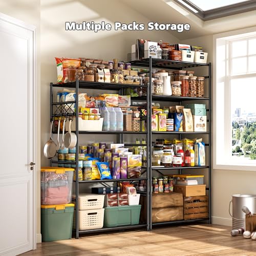 Image of DurayLoly Storage Shelves 5 Tier Capacity,Metaling Shelving with Hooks,Heavy Duty Garage Shelves Unit with Leveling Feet,Wire Shelving for Pantry,Kitchen and Closet,23.6 inch W x 13.8 inch D x 72.4 inch H,500lbs
