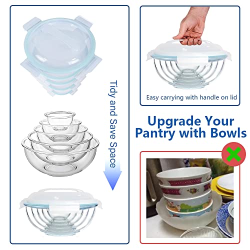 Luvan Glass Mixing Bowl With Lids Set Of 5(0.2Qt, 0.5Qt, 1.1Qt, 2.1Qt, 3.75 Qt), Space-Saving Nesting Bowls Anti-Slip Salad Bowls For Storage, Cooking, Microwave,Freezer,Oven And Dishwasher Safe #TOP3
