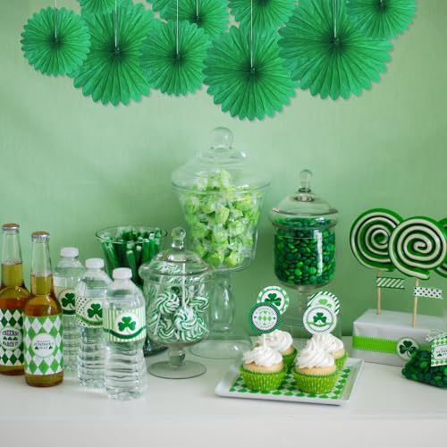 Image of 20 Pcs Green Hanging Paper Fan, Hanging Honeycomb Round Paper Fans for Weddings, Birthdays, Christmas, Baby Showers, Classroom, Events Ceiling Party Supplies Decorations