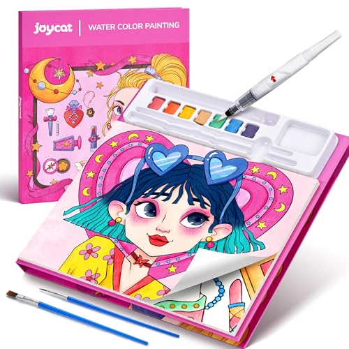 JoyCat Malbuch mit Wasserfarben für Kleinkinder ab 3-8 Jahren, Aquarell Malset für Kunst & Basteln, Lernspielzeug als Geburtstagsgeschenk für Jungen und Mädchen（Rose Red）