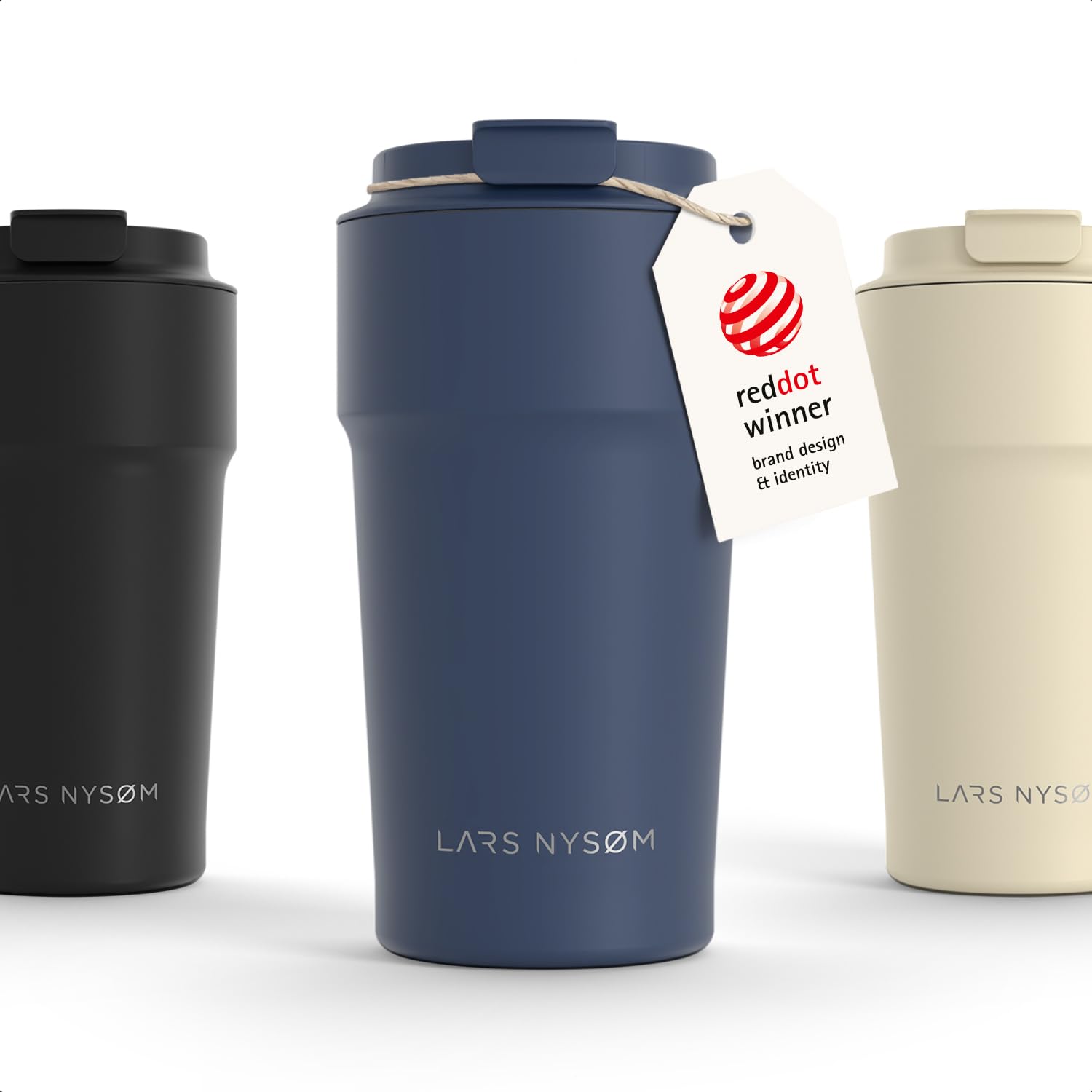 LARS NYSØM Thermo Coffee Mug-to-go 17oz | Travel Mug 0.5 L with Insulation | Silicone Grip Base | Leak Proof Stainless Steel Tumbler for Coffee and Tea on the Go (Midnight Blue - Powder, 500ml)