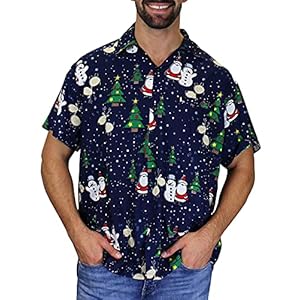 King Kameha Funky Hawaii overhemd, korte mouwen, voorzak, voor vrije tijd met rendier- en kerstman-opdruk