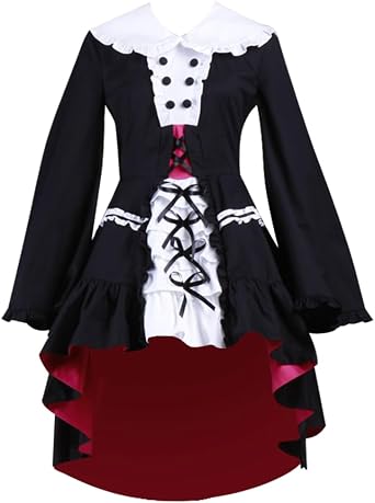 YuanCos Black White Gothic Lolita Style Ruffle Dress with Long Bell Sleeves