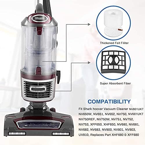 Hongfa Shark NV680 Filter Replacement for NV681 NV683 NV800uk NV800 NV800W NV801 UV810 for Shark Rotator Powered Lift-Away Speed,Compare to Part # XFF680 & XHF680