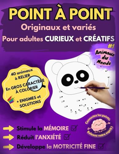 POINT À POINT originaux et variés pour adultes curieux et créatifs: Jeux de points à relier en gros caractères à colorier, pour réduire l'anxiété, se détendre, stimuler la mémoire et se challenger