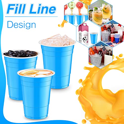 Lounsweer 100 Pack 16 Ounce Plastic Cups Heavy Duty Drinking Cups Disposable Cups Party Cups Water Cups For Graduation Drinks Soda Punch Barbecues Picnics (Lake Blue) #TOP2