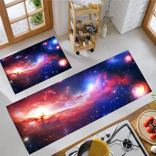 Juego de tapetes de cocina JEDTAKCT antimanchas absorbentes alfombras para suelo de pasillo azul 2