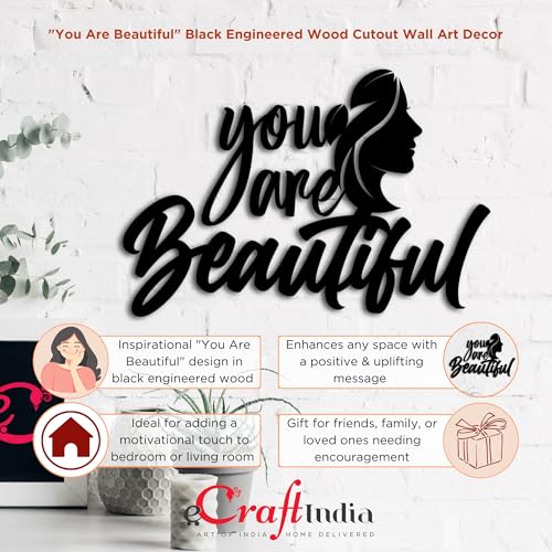 Image of eCraftIndia You are Beautiful Woman Black Engineered Wood Cutout Wall Art Decor| Wall Decoration Items| Wooden Wall Decor Item| Home Wall Decor for Living Room Bedroom| Gift for Diwali Women's Day