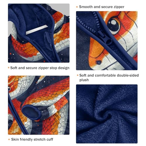 Watercolor Orange Snake Pattern Toddler Fleece Jacket Girl Boys Hooded Fleece Jacket Coat Warm Outwear Zip-up 3-10T3