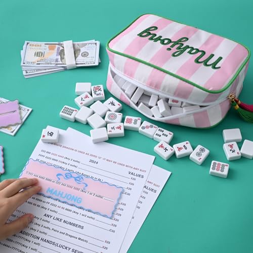 Bolsa para fichas de Mahjong con 4 cartas acrílicas miniatura 6