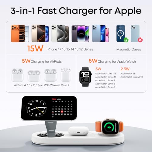 Foldable 3 in 1 Wireless Charging Station for Apple Magsafe Charger Stand - image 8