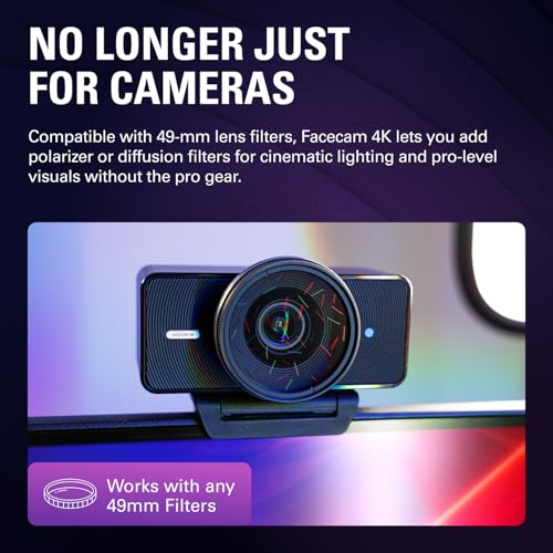 Image of Elgato Facecam 4K, 4K60 Studio Webcam, DSLR-Like Control | Sony STARVIS 2 sensor, 49mm lens filter support, Uncompressed video, HDR support, Eco-friendly build, USB-C