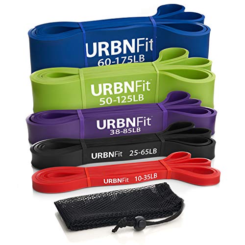 URBNFit Resistance Bands - Exercise Band Set for Pull-Ups, Powerlifting, Yoga, Pilates & Gym Workouts - Thick, Latex, Long Resistant Loop for Stretching & Rehab - Fitness Accessories w/Bonus Pouch