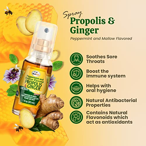 Beelife Propolis Throat Spray – Soothing Honey & Ginger Propolis Spray - Natural Immune Support & Sore Throat Relief - Bee Propolis Extract – Antioxidants, Rich In Flavonoids & Artepillin , No Sugar, Gluten-Free - 3-Pack, 90Ml #TOP1