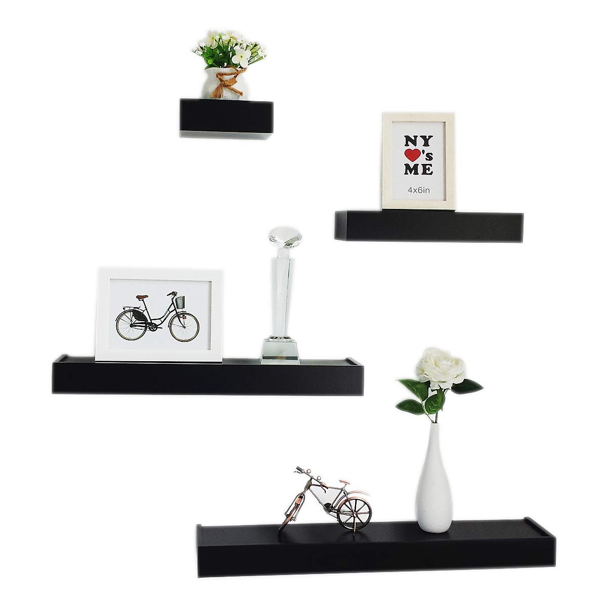 HAO ALWAYS DO BETTER Set of 4,6" Depth Modern Floating Wall Shelves Display Storage Shelf Black